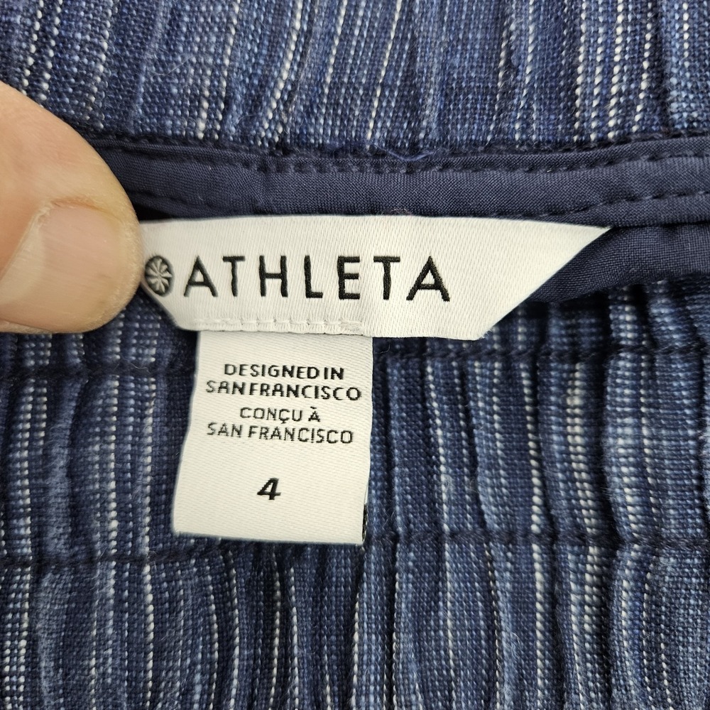 Athleta Cabo Linen Textured Wide Leg Pants Size 4 High Rise Chambray Drawstring‎ - Picture 4 of 12